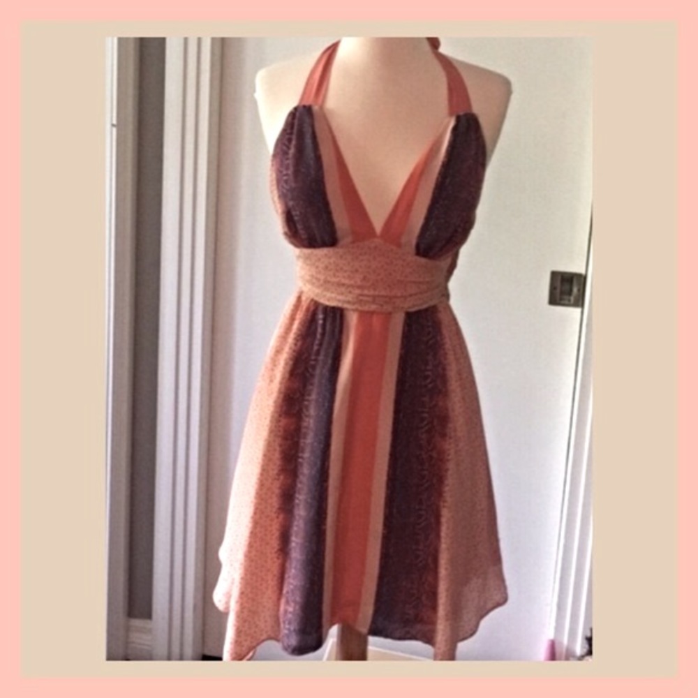 Guess Peach Silk Halter Dress